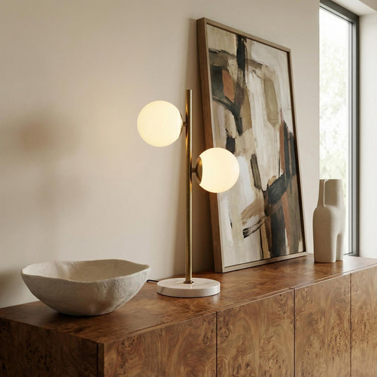 Leuchte Shop 2 Globe Tischleuchte 21", Messing Antik
